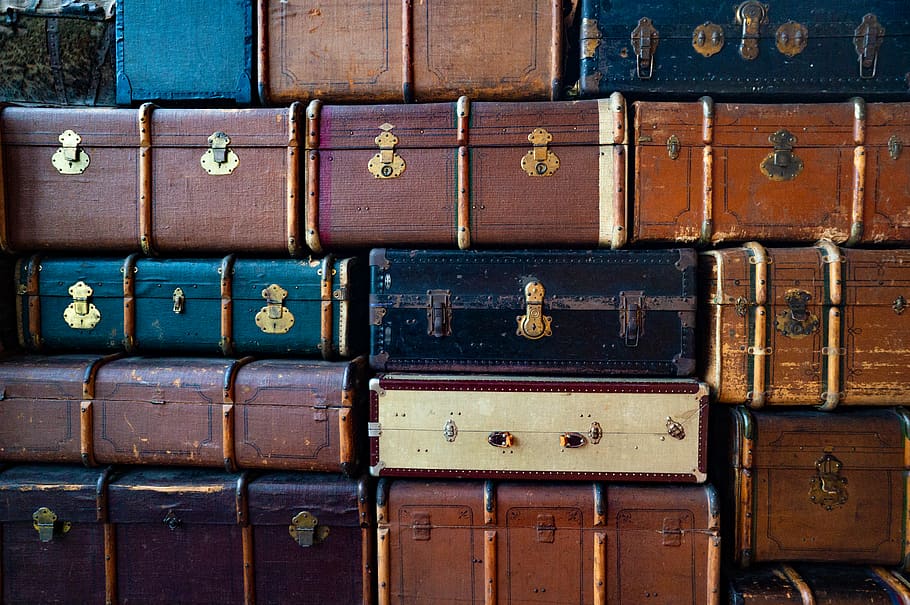 retro, old, box, vintage, antique, luggage, full frame, backgrounds, wood - material, stack
