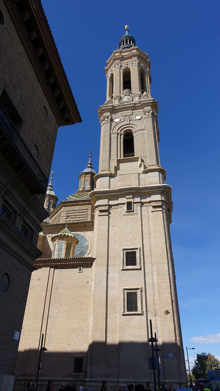 architecture, old, and then, towering, beautiful, pleasant sunny sky, belfry, pilar cathedral, zaragoza, building exterior