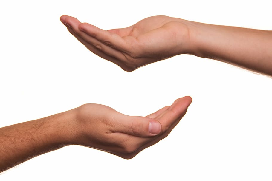 two human hands, offering, hand, handful of, help, hand over, give, view, donate, gift