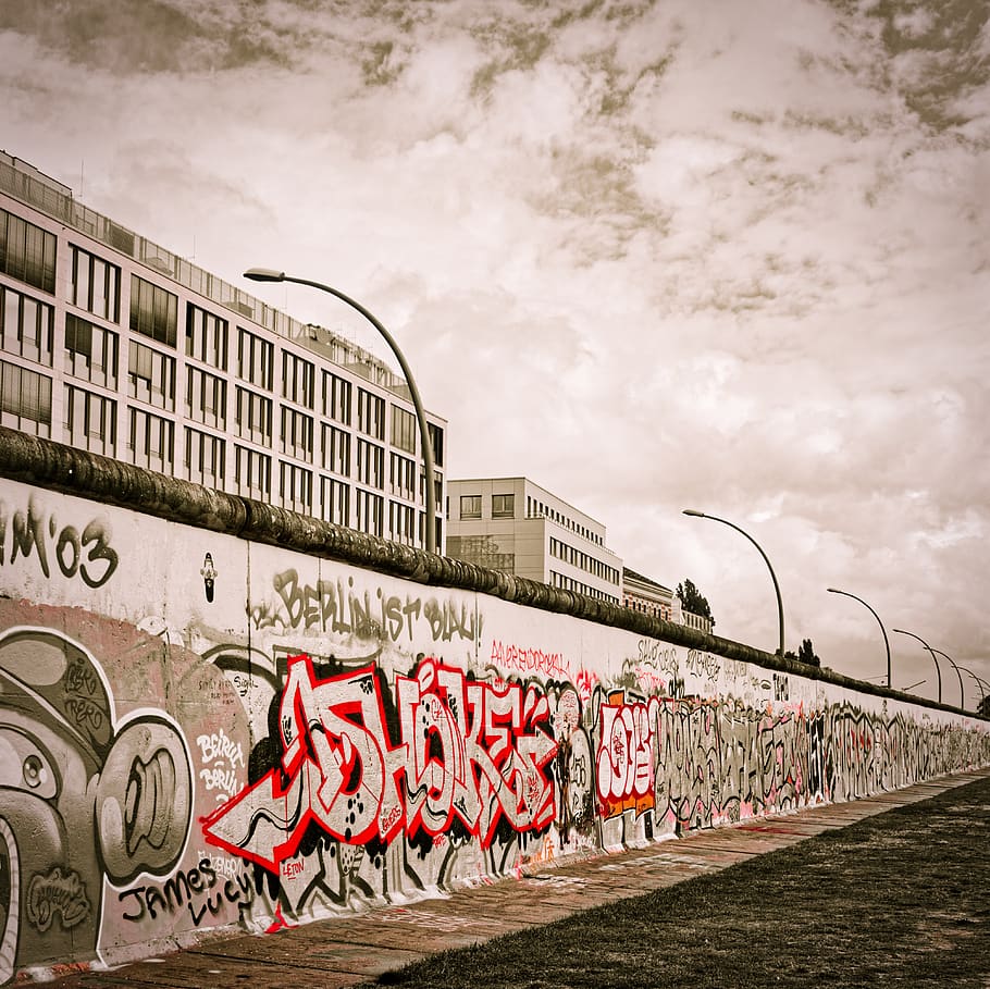 Berlin, dinding, coretan, seni, Jerman, semprotan, dom, Monumen, beton, turis