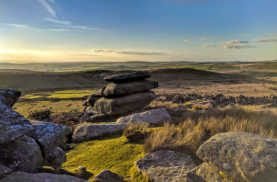 Cornwall, Tor, Moorland, Rocks, sky, moors, countryside, nature, landscape, beauty in nature