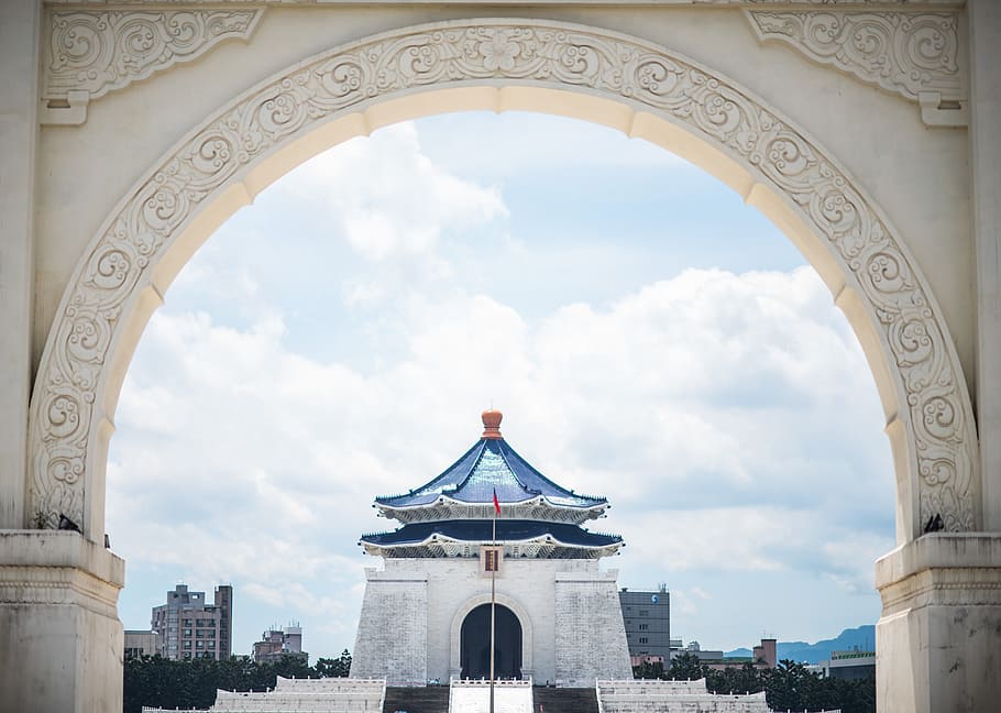 white, blue, temple, taiwan, taipei, architecture, travel, city, asia, famous