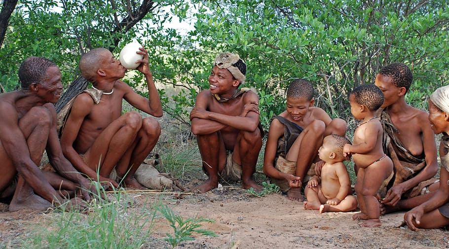 group, people, sitting, bushman, indigenous people, hunter gatherer, family, africa, man, black
