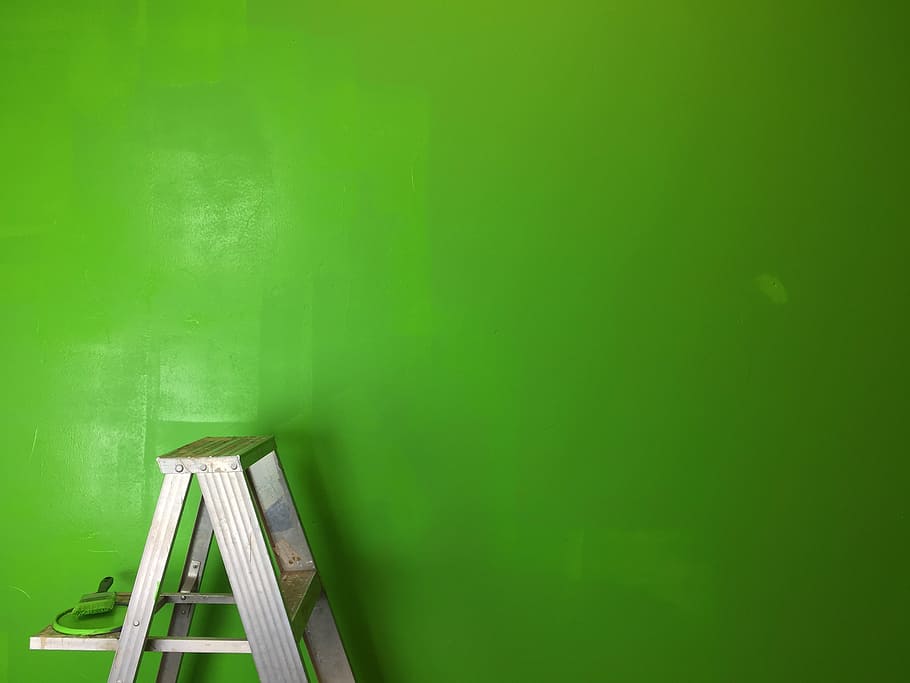 dinding dicat hijau, tangga, hijau, greenscreen, cat, layar hijau, latar belakang hijau, latar belakang, di dalam ruangan, dinding