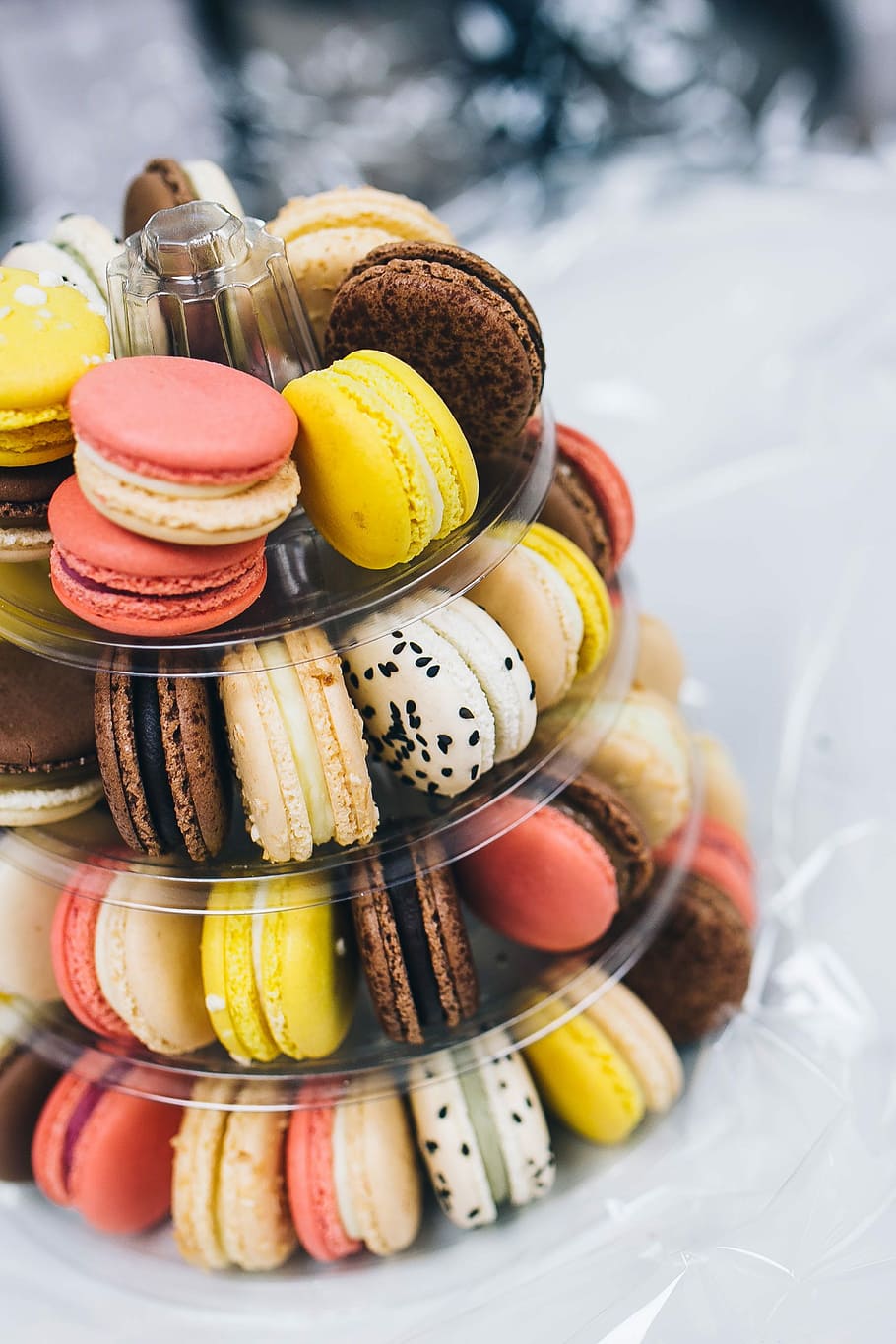 sweet, macarons, arranged, tower, Colourful, candy, tasty, snack, sugar, dessert