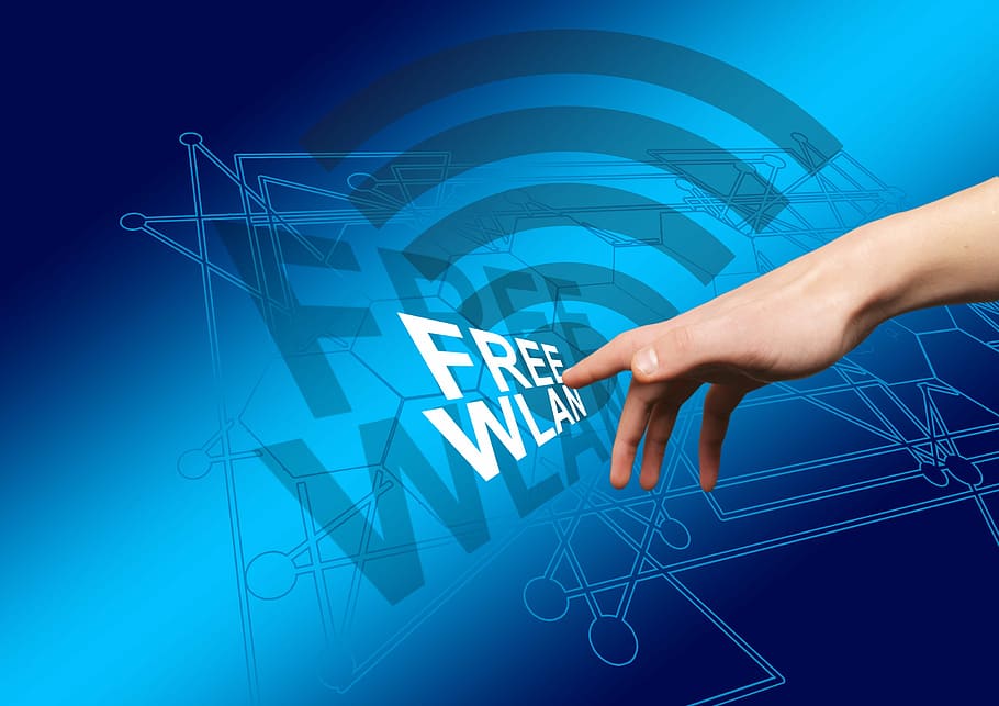 人の右手, Wlan, ネットワーク, 無料, アクセス, Wifi, インターネット, 通信, ネットワーキング, ウェブ