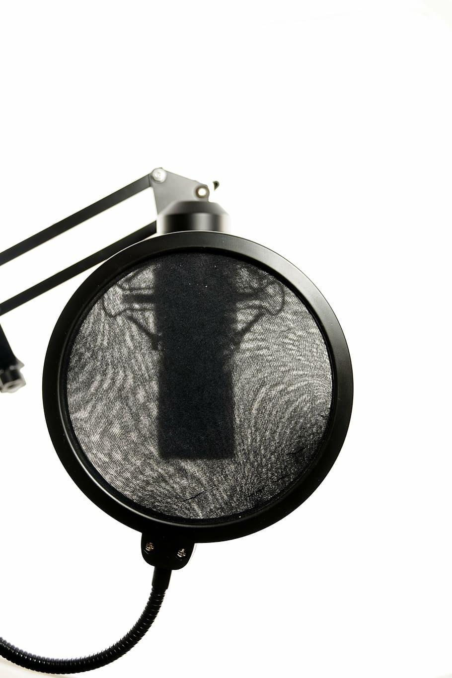 black, pop filter, attached, condenser microphone, studio, microphone, vocal microphone, audio, recording, sound studio