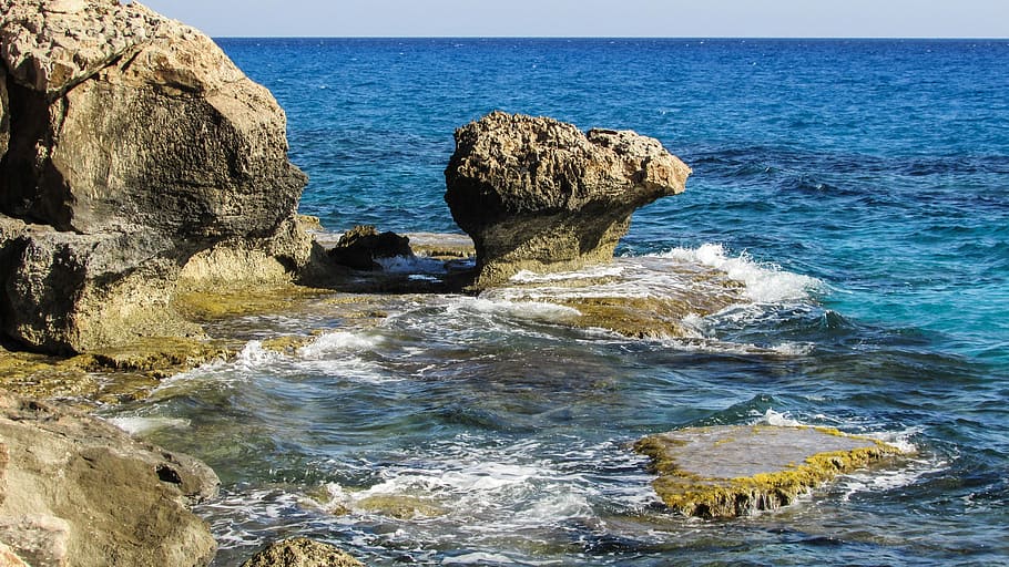 Chipre, Cavo, Rocha, cavo greko, costa rochosa, marinha, litoral, mar, água, horizonte sobre a água