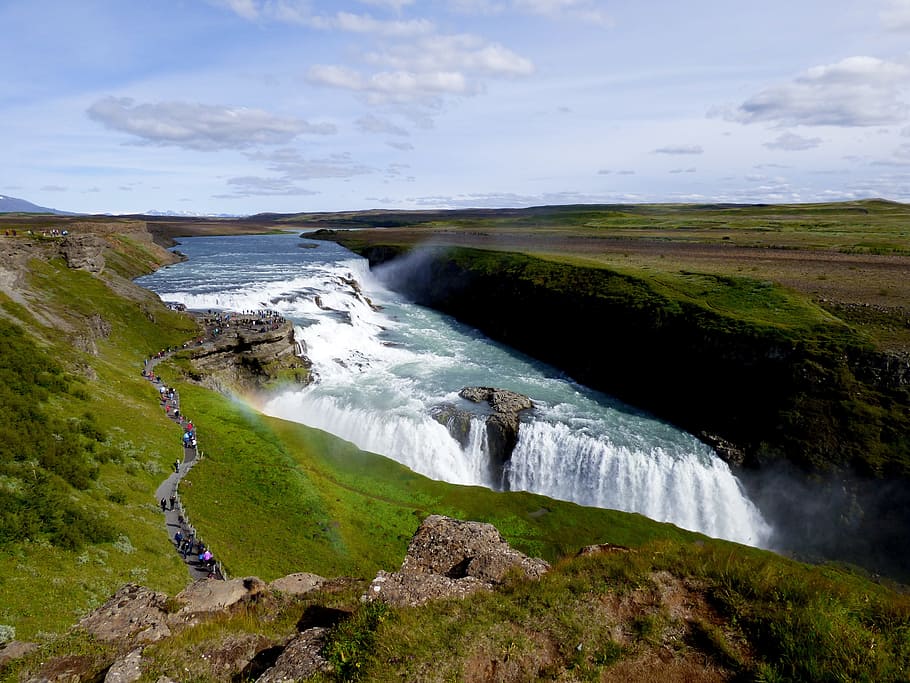 Gullfoss, Waterfall, Iceland, powerful, fall, europe, summer, nature, landscape, river