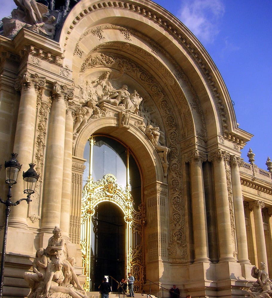 archway, arched, architecture, gold door, decorative, building, french, paris, france, doorway