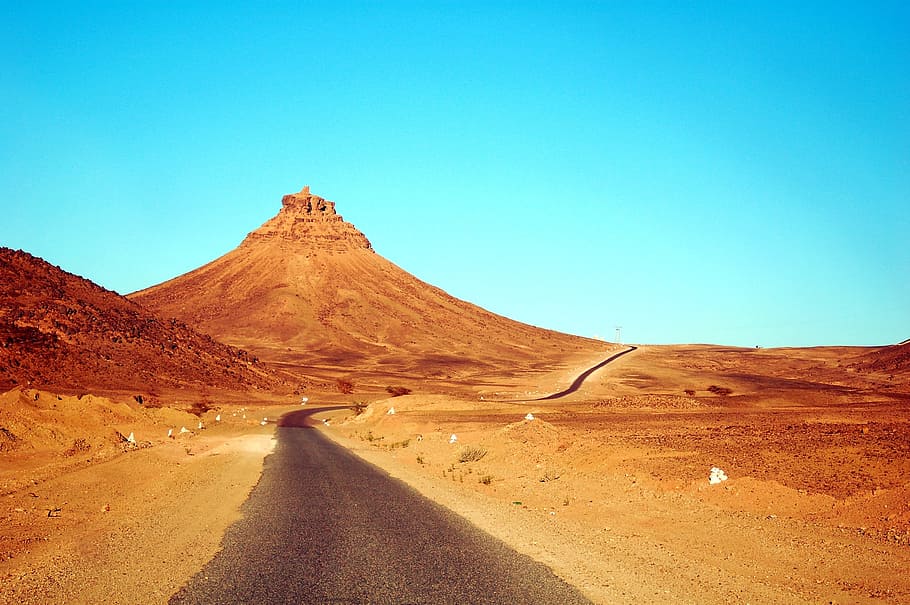 black, concrete, road photo, daytime, desert, grey, concrete road, morocco, africa, marroc
