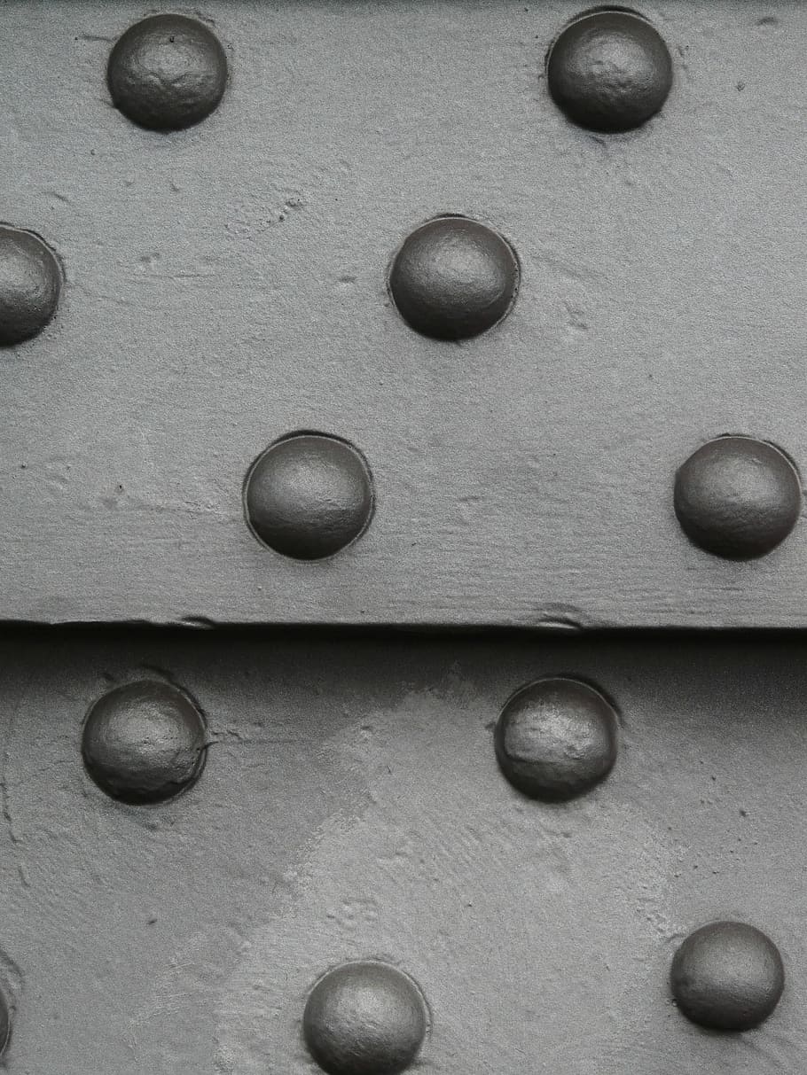 Metal, Iron, Rivet, Wall, Carrier, iron carrier, backgrounds, standing out from the crowd, silver colored, close-up