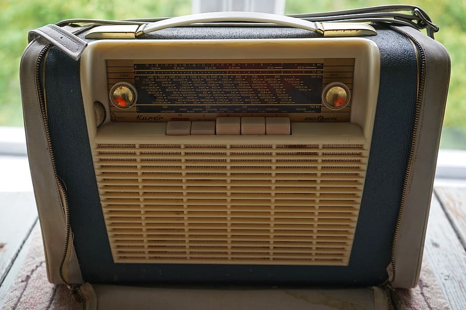 white, black, transistor radio, portable radio, radio, 50s, music, nostalgia, retro, technology