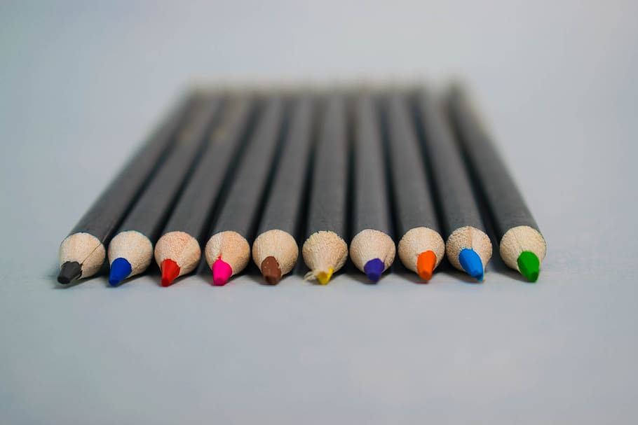 bolígrafos, lápices de colores, color, coloridos, creativos, clavijas de madera, crayones, accesorios de escritura, pintura, estudio