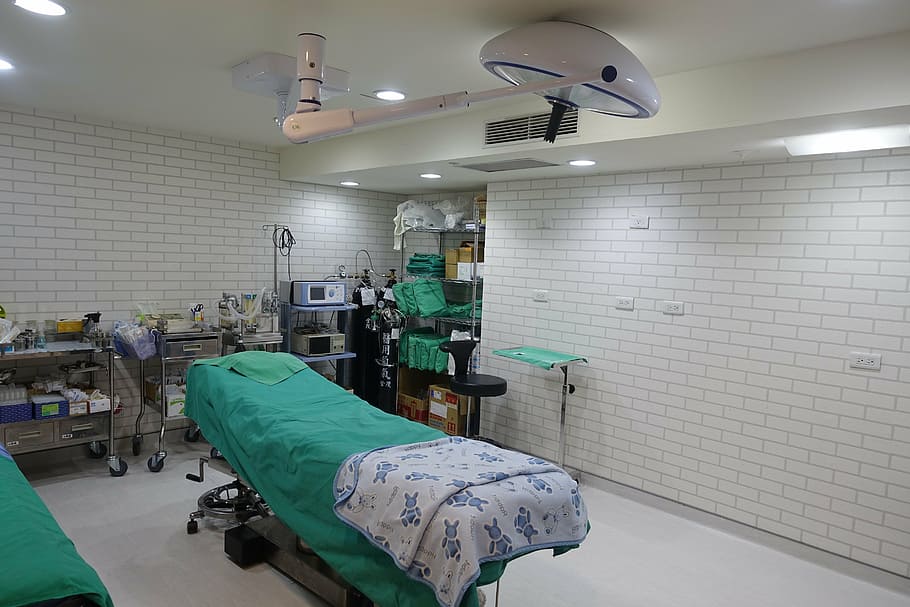 surgery room, clinic, surgery, indoors, lighting equipment, healthcare and medicine, hospital, ceiling, illuminated, operating room