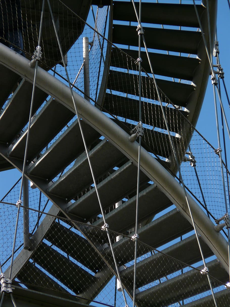 stairs, stair step, metal, gradually, ropes, steel cables, modern, view, observation tower, tower