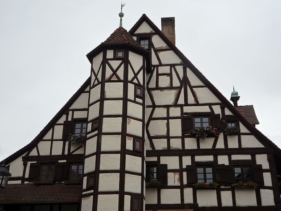 Nuremberg, Pequeno, Salgueiro, Moinho, Treliça, moinho de salgueiro pequeno, fachwerkhaus, renovado, construção, fachada