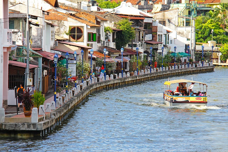 barco, rio, casas, rio malaca, cidade, café, restaurante, relaxar, bonito, popular