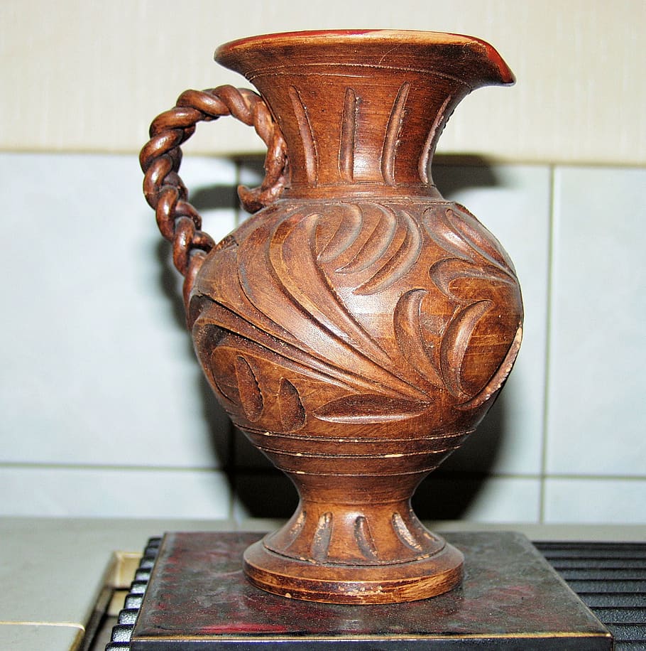 vase, ceramic, brown, decoration, decorative, decorated, indoors, art and craft, craft, wood - material
