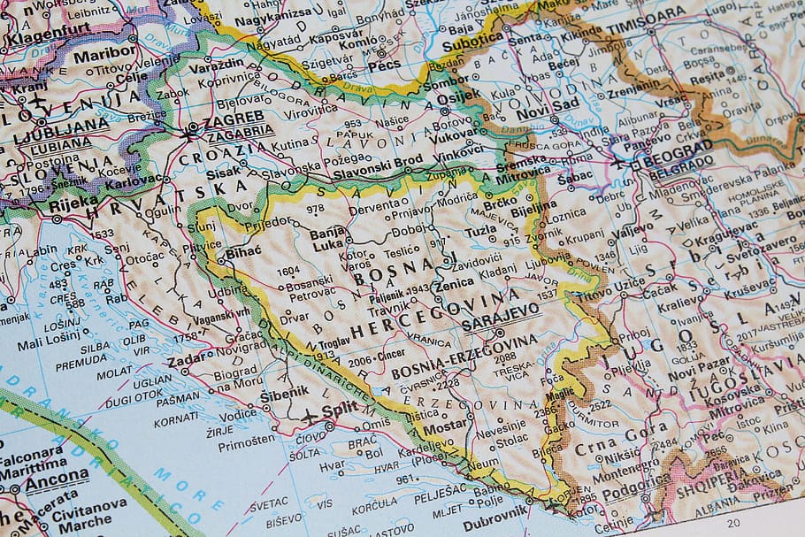 Bosnia Herzegovina, Bosna I Hercegovina, croatia, hrvatska, sarajevo, zagreb, map, cartography, travel, travel destinations