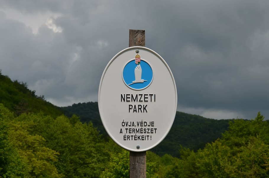 sign, national park, hungary, nature, forest, region, trees, tourist attractions, green, hungarian landscape