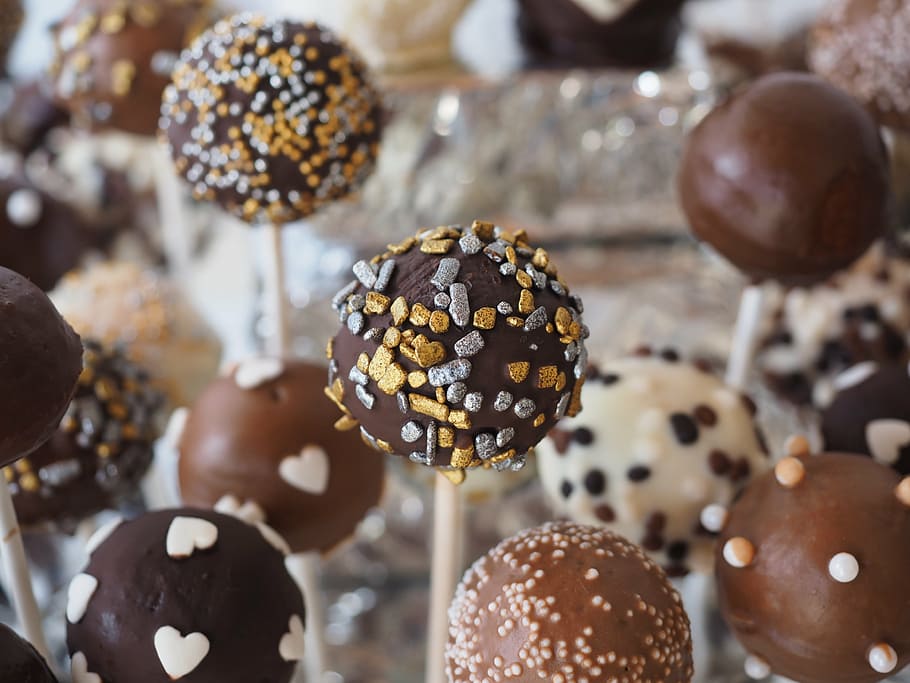 brown chocolate lollipop, cake pops, pastries, cake, sweet, back-trend, cake stalk on, lolly, chocolate, nibble