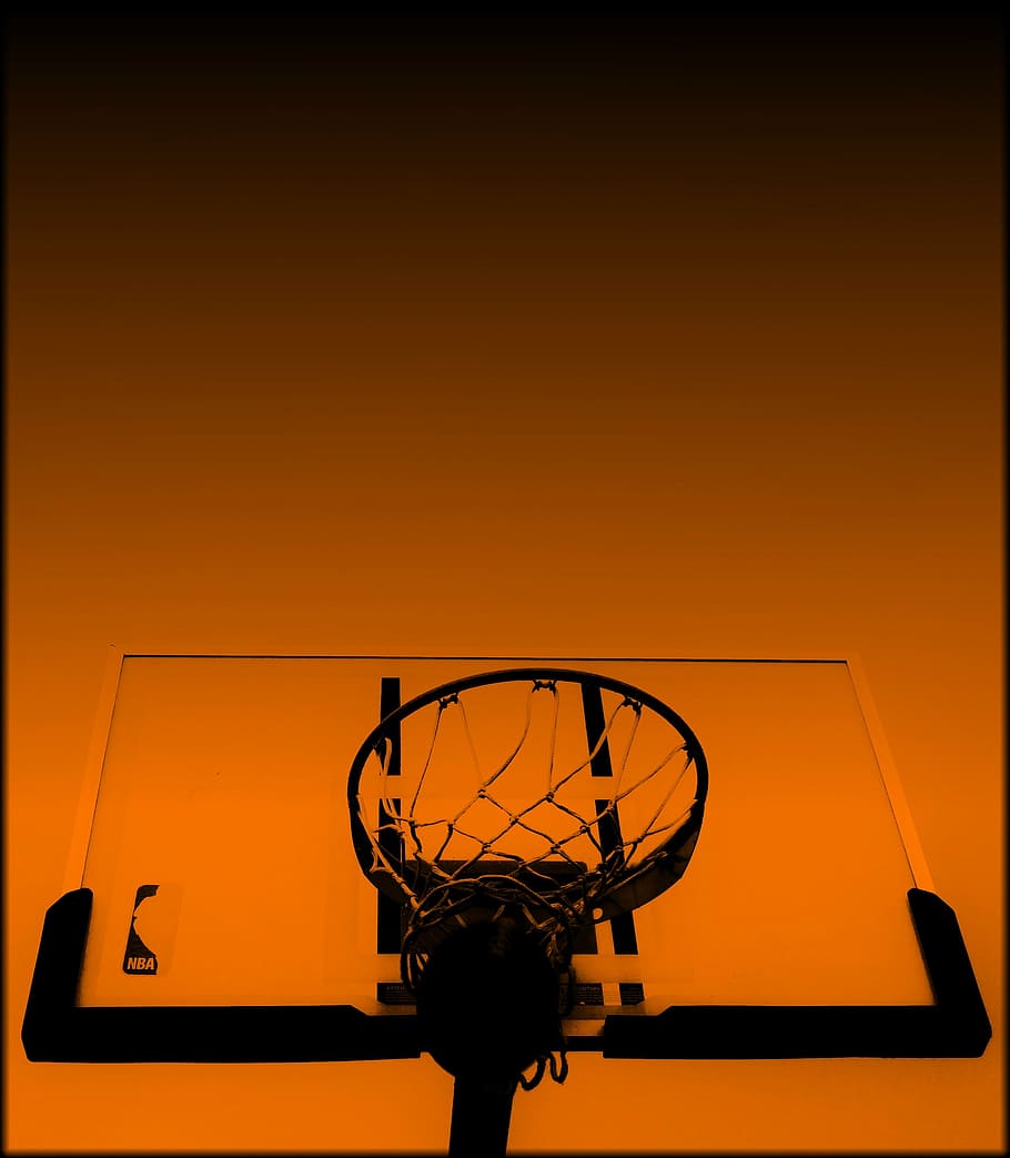 foto, branco, preto, cesta de basquete, basquete, cesta, anel, conselho, bola, esporte