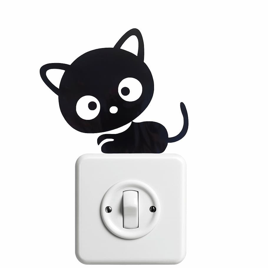 branco, virar, interruptor, preto, adesivo gatinho, gato, gatinho, animal de estimação, gato doméstico, gato bebê