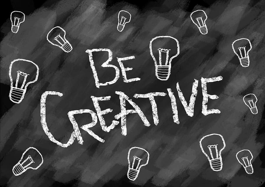 black, white, creative, bulb painting, be creative, creativity, drawing, symbol, imagination, solution