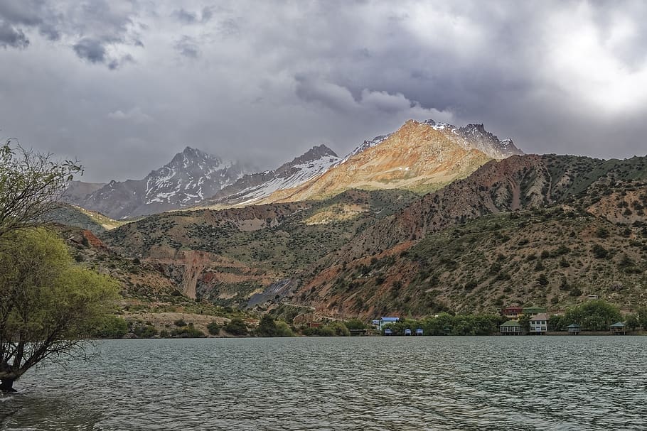 tajiquistão, iskanderkul, alex andersee, lago, hissargebirge, montanhas, província de sughd, ásia central, paisagem, água