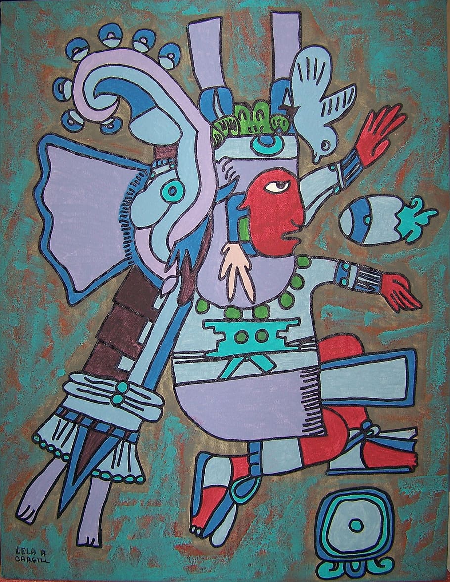 tribal man painting, xiuhtecuhtli, aztec, aztec water god, aztec god, painting, inca, multi colored, art and craft, creativity