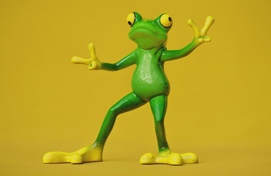 frog, gesture, peace, funny, cute, figure, sweet, cheerful, studio shot, colored background