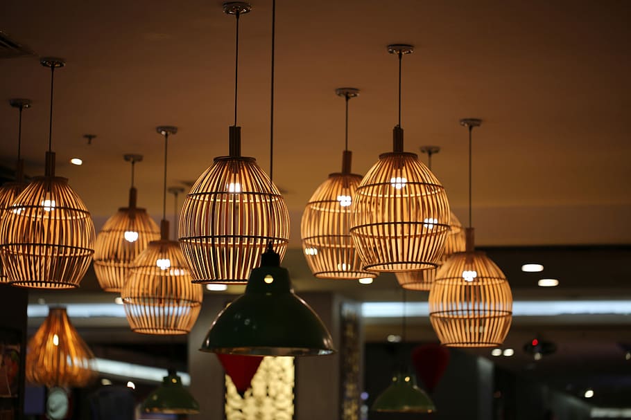 lâmpadas de teto de bambu, teto de bambu, lâmpadas, bambu, teto, fotos, luz, domínio público, lâmpada elétrica, decoração