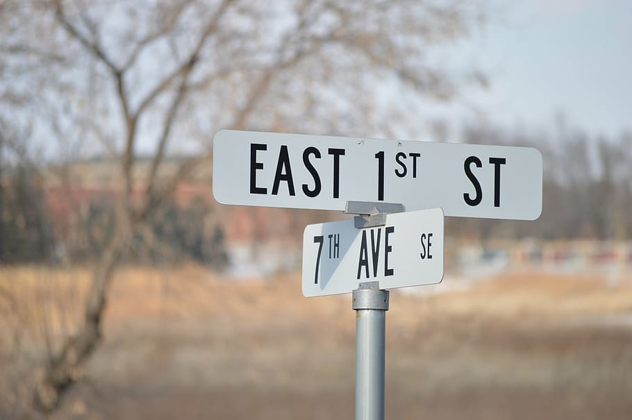 east, 1st, 1 st st signage, road signs, marker, streets, travel, sign, road, pointer