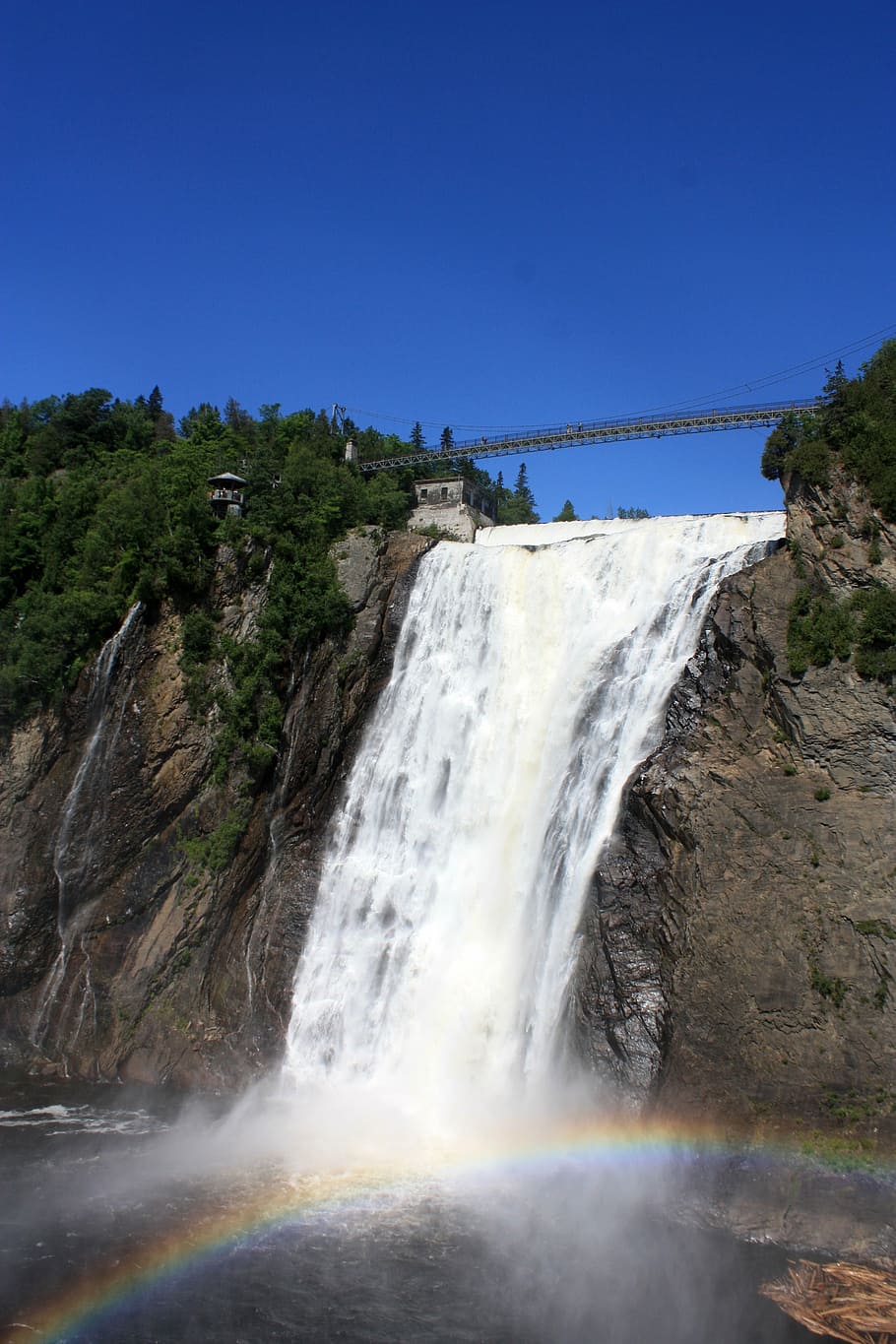 waterfalls during daytime, waterfall, montomorency if, montomorency, quebec, canada, rainbow, water, scenics - nature, motion