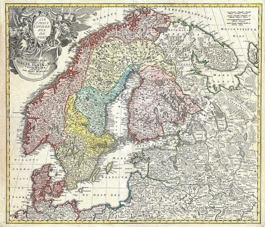 mapa, amarelo, emoldurado, cinza, branco, verde, vermelho, ilustração, escandinávia, noruega