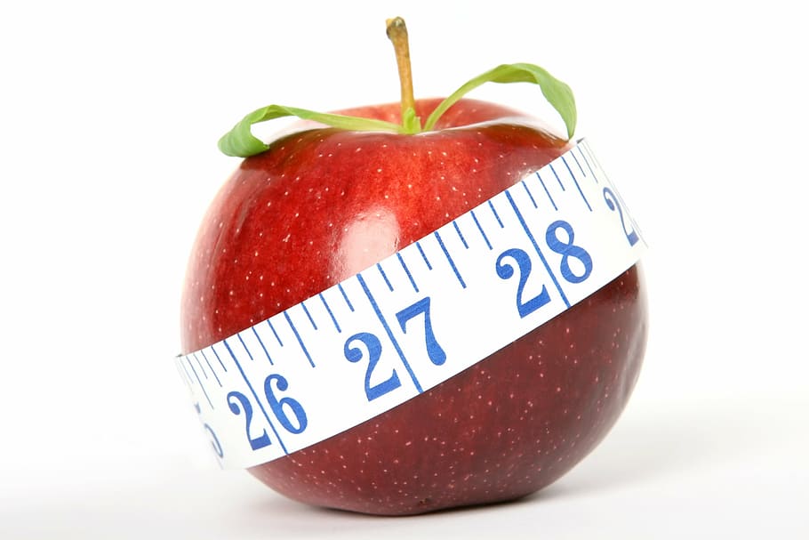 red, apple, white, measuring, tape, background, appetite, calories, catering, cherry