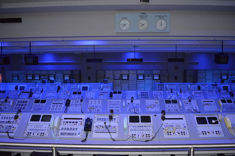 ruang kendali, operasi, kendali, misi, apollo, teknologi, kontrol, biru, peralatan, panel kendali