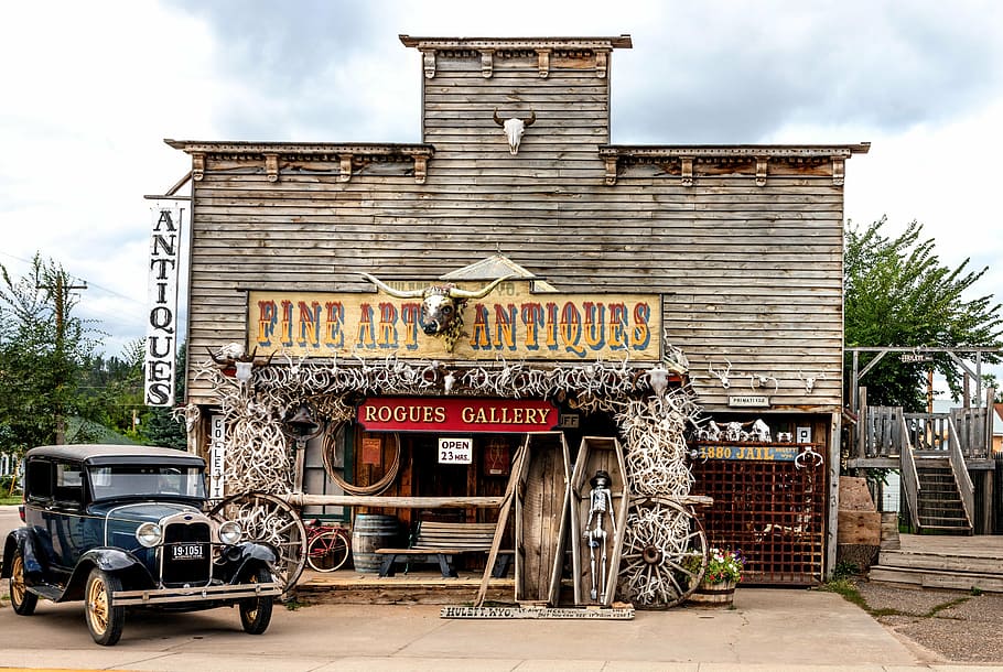 fine, art, antiques, rogues, gallery, building, hulett, wyoming, usa, business