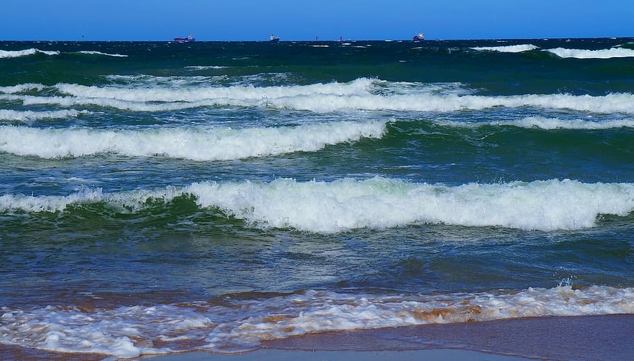 paisaje, vista, el mar báltico, las olas, agua, polonia, ola, mar, deporte, movimiento