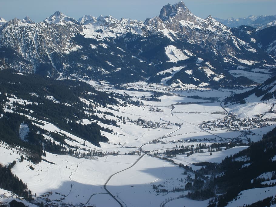 snow valley, alpine, tyrol, tannheimertal, winter, red flühe, gimpel, snow, cold temperature, mountain