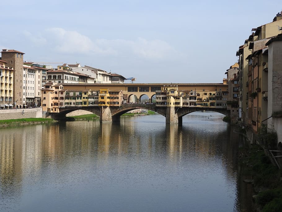 jembatan, ponte vecchio, italia, florence, arno, struktur yang dibangun, Arsitektur, koneksi, jembatan - struktur buatan, air