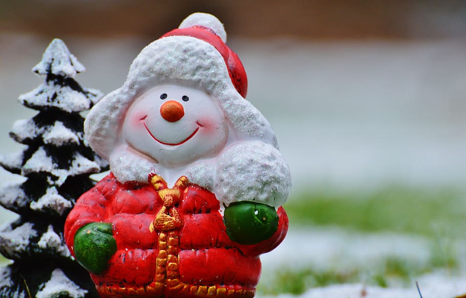 selective, focus photography, snowman, wears, red, hoodie jacket figurine, snow man, christmas, festival, advent