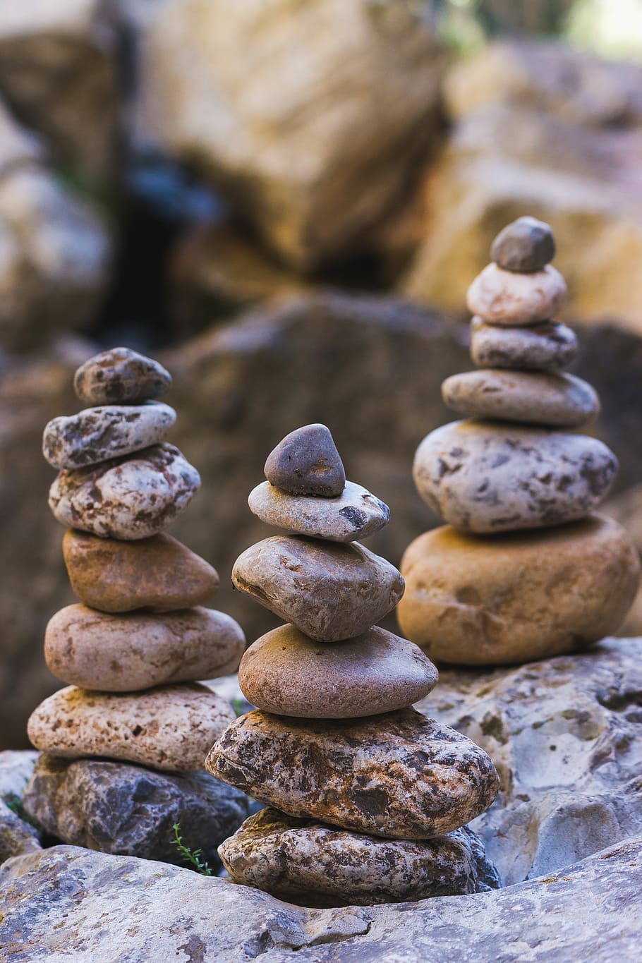 stones, spiritual, balance, stack, stone - object, close-up, solid, rock, pebble, focus on foreground