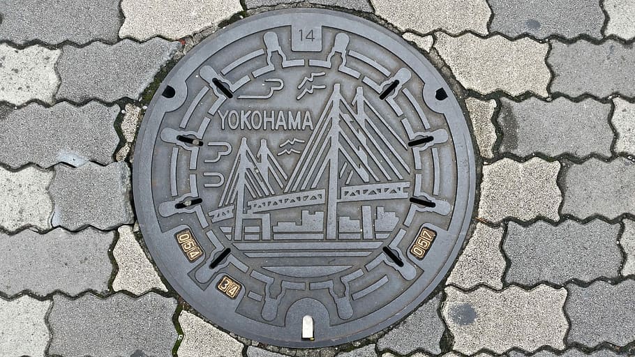 Lid, Yokohama, Drain, Metal, City, drain lid, sewerage, steel, cover, manhole