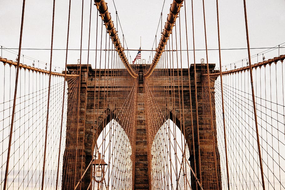 brown concrete bridge, brooklyn bridge, new york, landmark, historic, brooklyn, america, manhattan, nyc, lower-manhattan