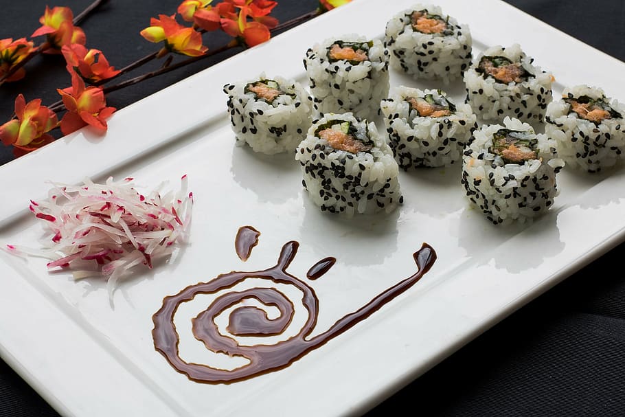 sushi, makanan Jepang, Jepang, gabungan, makanan, oriental, keahlian memasak, salmon, gourmet, piring