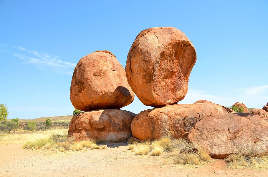 boulders, blue, sky, Devils Marbles, Karlu Karlu, Rock, rocks, australia, boulder, outback