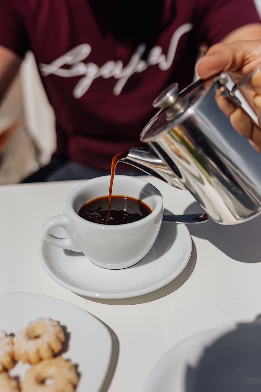 kopi, kafe, cangkir, minuman, secangkir kopi, Menuangkan, cangkir., Perak, ceret, Italia