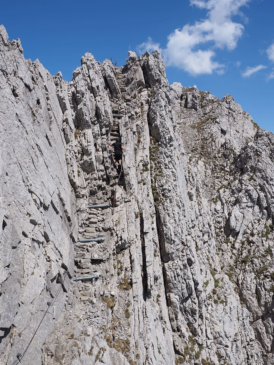 Climbing, Rope, Rock, Exposed, the rope, scramble, lenses ridge, swiss alps, appenzell, alpstein region